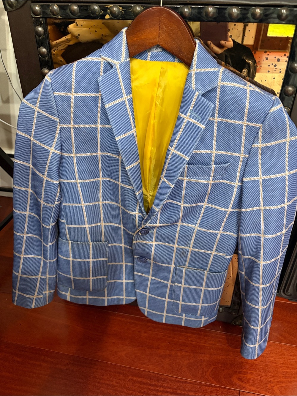 Windowpane Blue Blazer with White Grid - Boys Suit Jacket